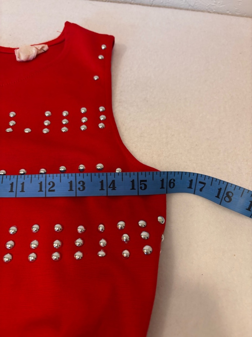 Red Studded Fit & Flare Dress Sleeveless Keyhole Back Medium - Picture 6 of 7